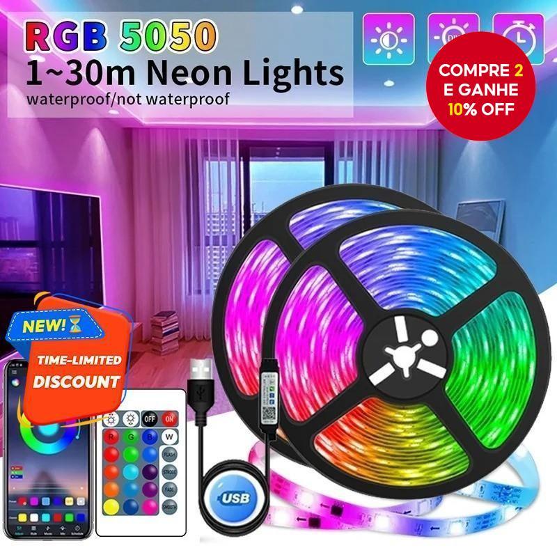 Fita LED RGB 5050 de 15M para TV com decoração de luz de fundo, controle remoto de 24 teclas, 5V.