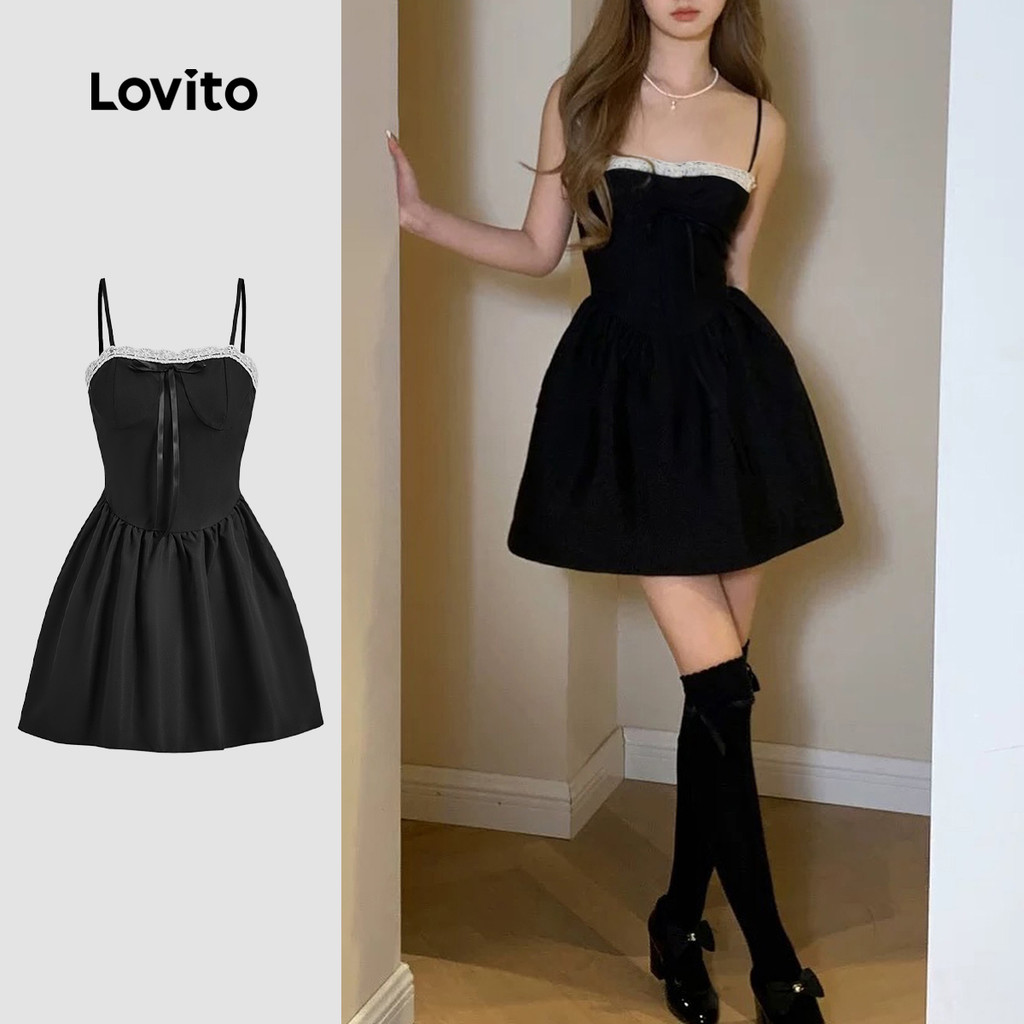 Lovito Vestido Casual De Renda Com Laço Drapeado Vestido De Verão/Primavera Para Mulheres L125AD191