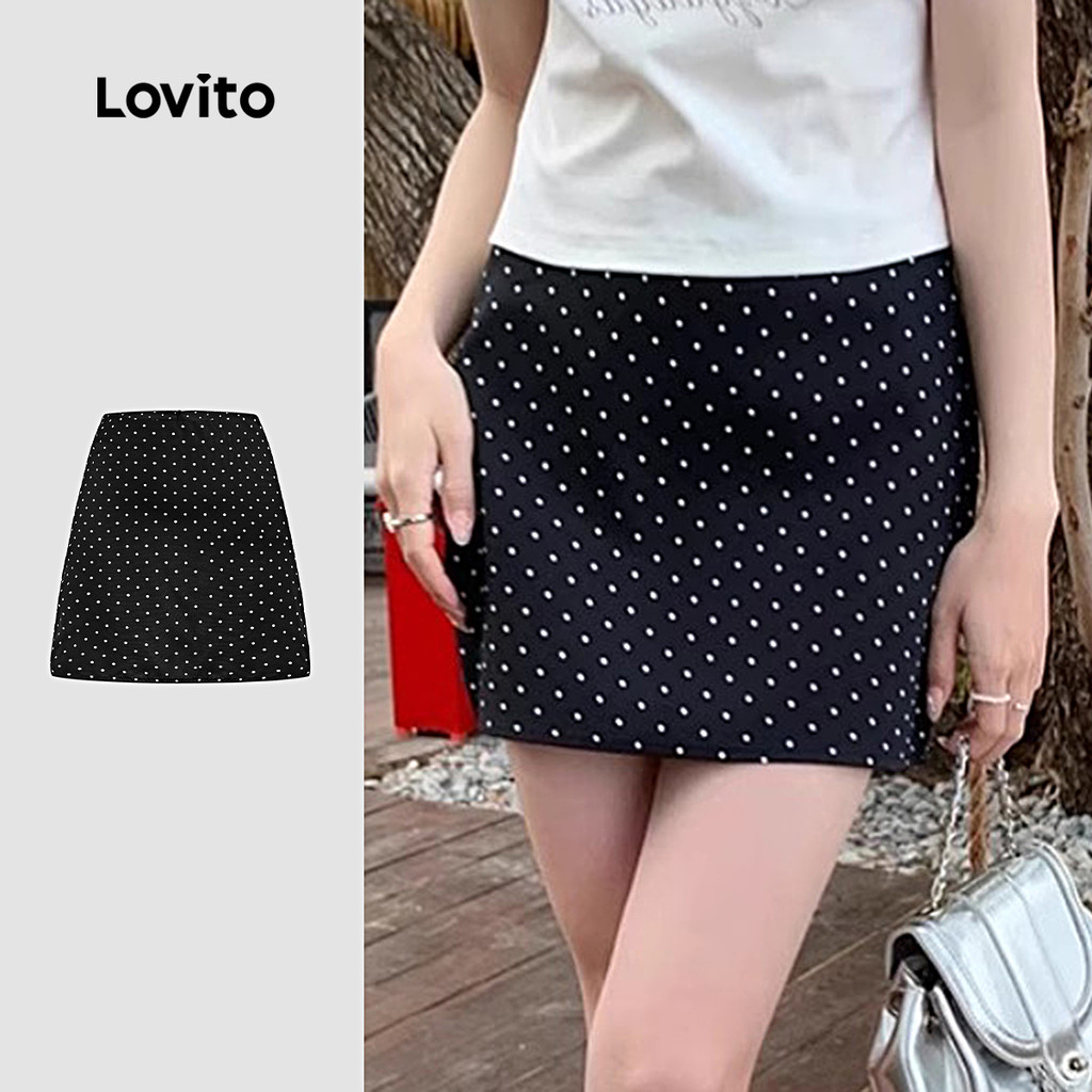 Lovito Casual Saia de Lazer Minimalista Simples Primavera/verão Saia Preta para mulheres L144AD197