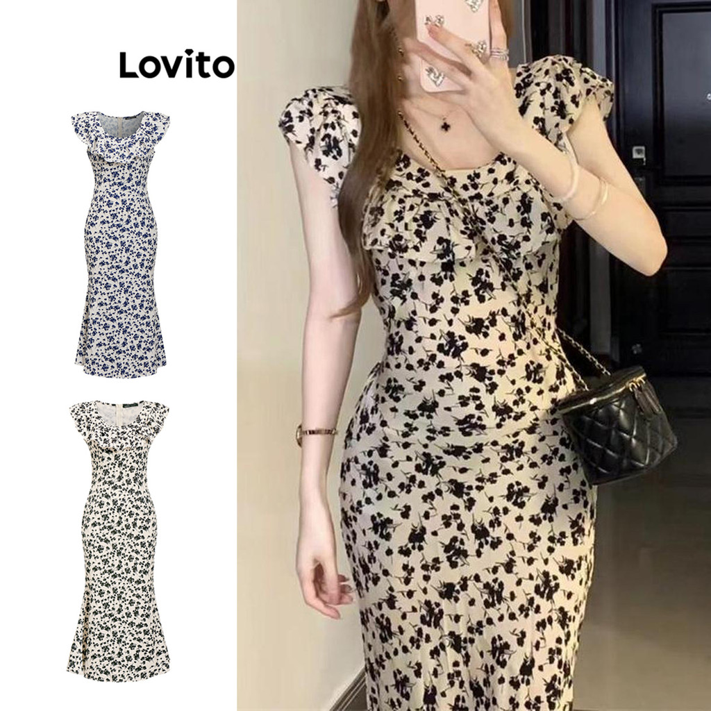 Lovito Vestido Elegante Ditsy Floral Babado Vestido De Verão/Primavera Para Mulheres LNE43345 (Multicolorido) em Oferta na Shopee