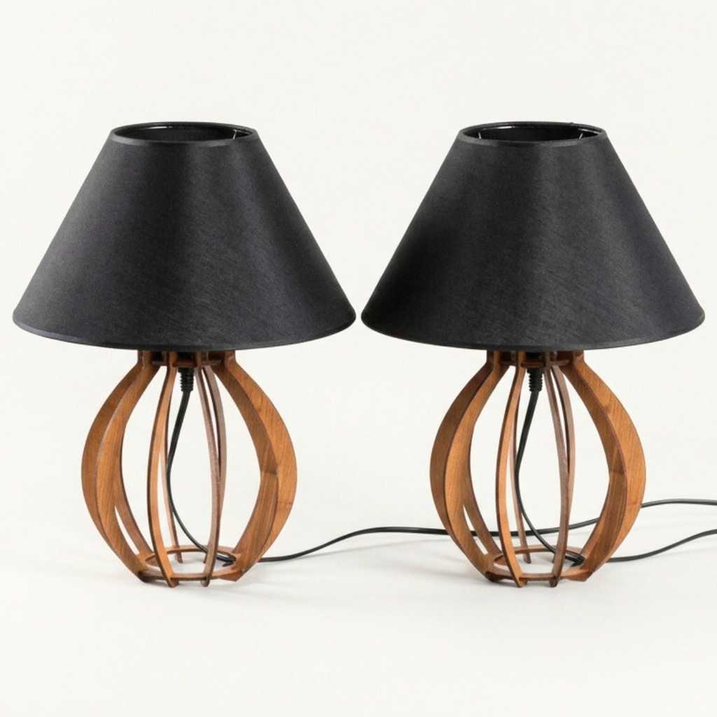 Par de Abajur de Madeira Mdf Ideal para Sala Quarto Cabeceira  Criado Mudo Decorativo Preto