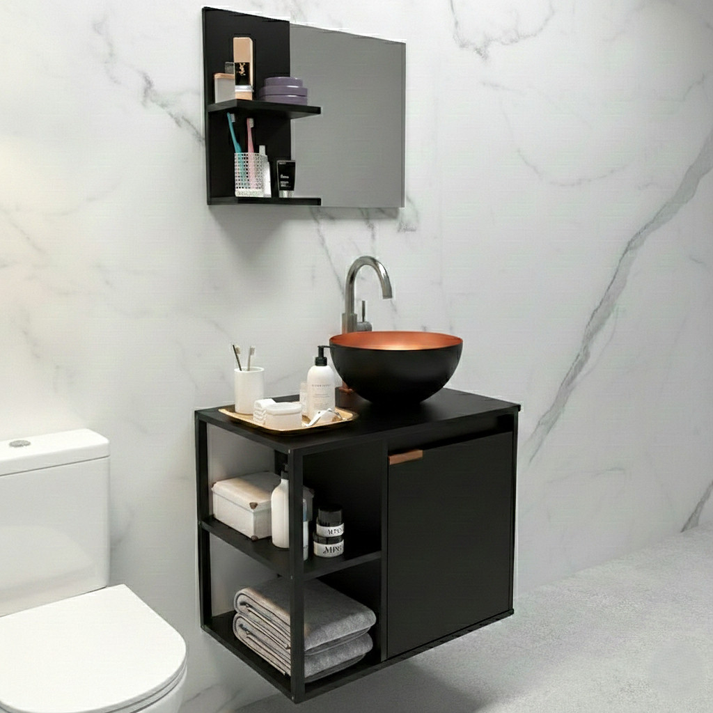 QUEIMA DE ESTOQUE - Kit Completo com Gabinete Retrô Industrial para Banheiro + Cuba e Espelho