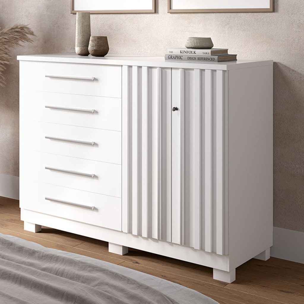 Cômoda Bella 2 Portas 5 Gavetas 100% MDF Ripado - ACP Móveis