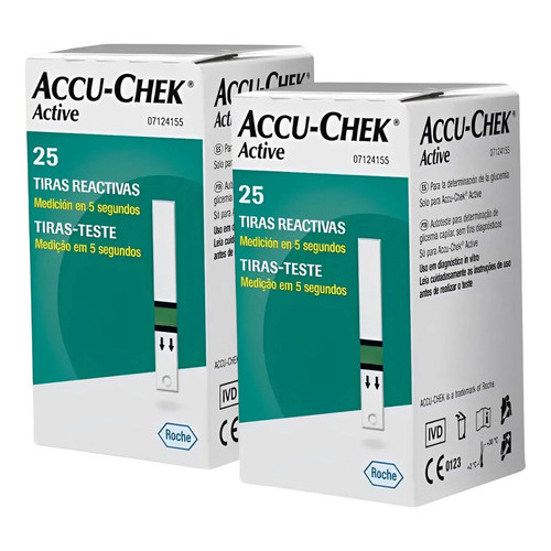 Kit 100 Tiras Para Medição De Glicose Accu Check Active Branco