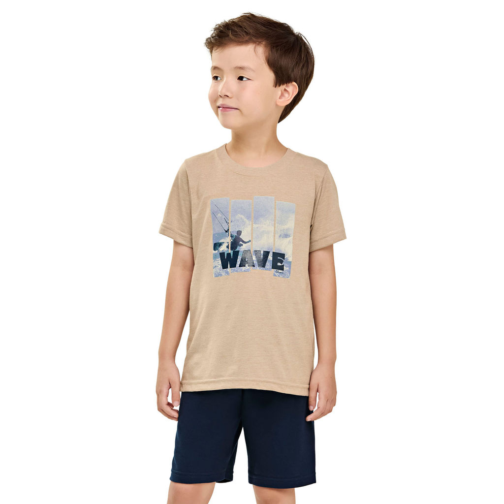 Conjunto Curto Infantil Menino Malha Listrada Elian Bege