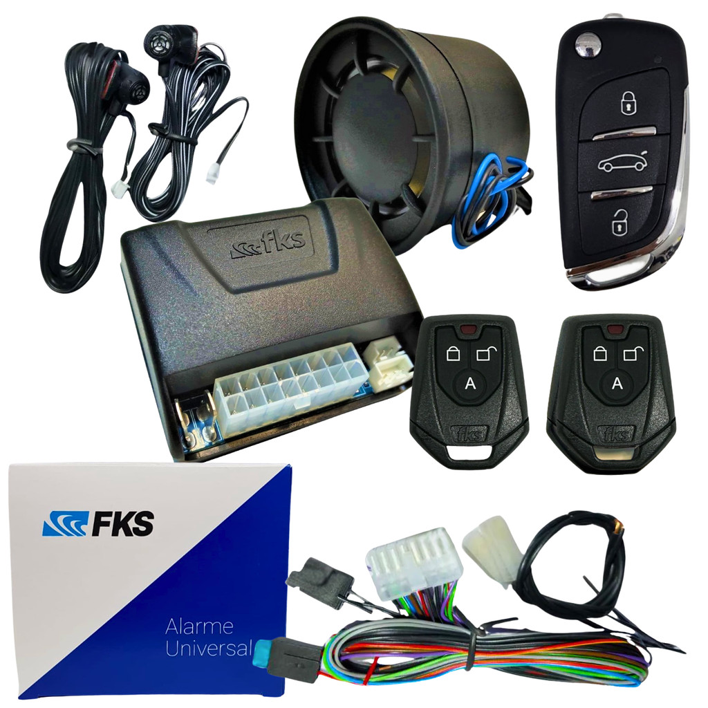Alarme Automotivo Completo Fks Linha Fiat 2 Controles+Chave Canivete 3 Comandos Trava Segurança