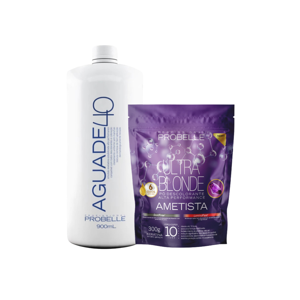 kit Pó Descolorante Ametista Ultra Blond 300g + Água oxigenada Cremosa 40 vol 900ml probelle