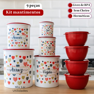 Kit potes de mantimentos para cozinha 5 peças + 4 potes Boll redondos em Oferta na Shopee