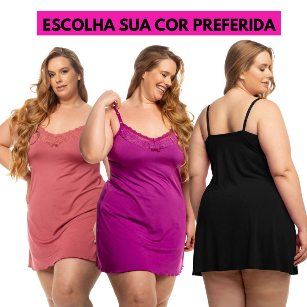 Camisola Plus Size Conforto Delicadeza Lingerie Renda Femina vestido feminino Alça Larga Ajustável