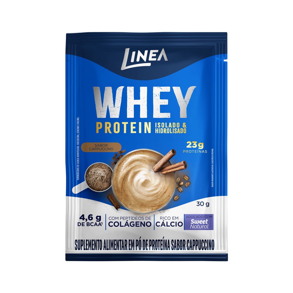 Whey Protein Isolado e Hidrolisado Linea Sabor Cappuccino Sachê de 30g em Oferta na Shopee