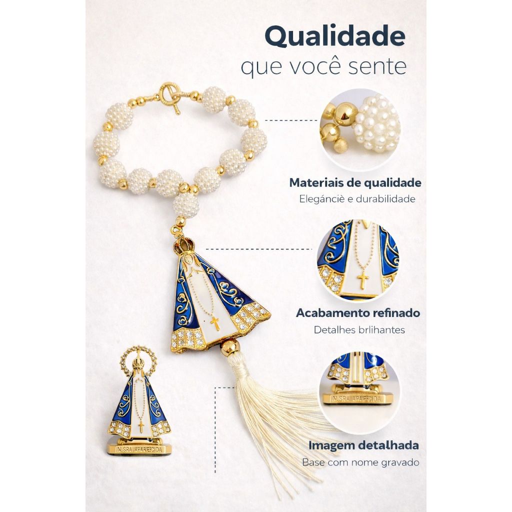 kit Para Carro Lindo De Nossa Senhora Aparecida Terço Dezena De Retrovisor Mais Enfeite De Painel em Oferta na Shopee