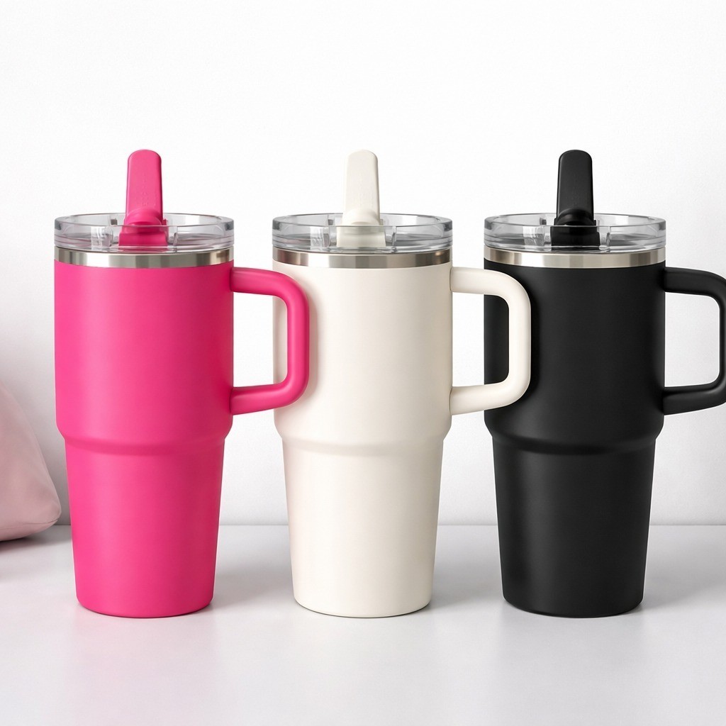 Copo Garrafa Térmico 600ml Inox Portátil com Alça e Canudo – Ideal para Carro e Presente Criativo