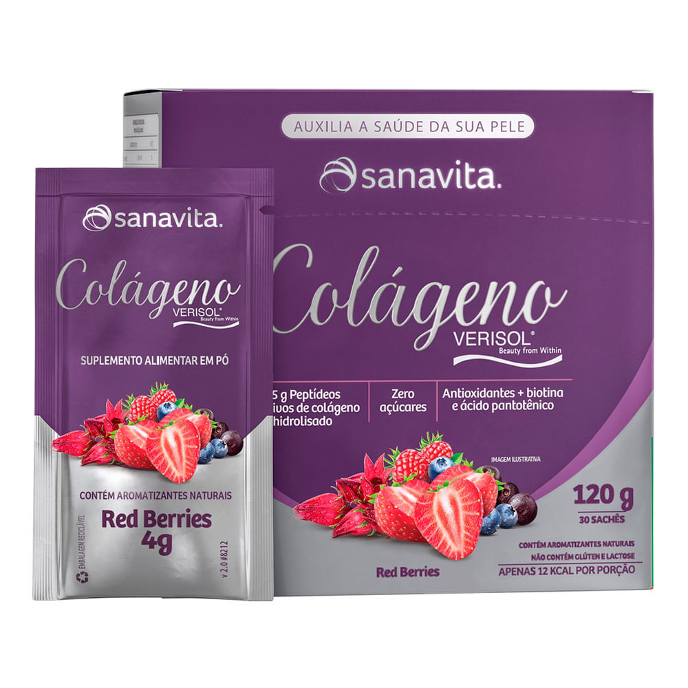 Colágeno Hidrolisado Sanavita Red Berries com 30 Sachês de 4g Cada