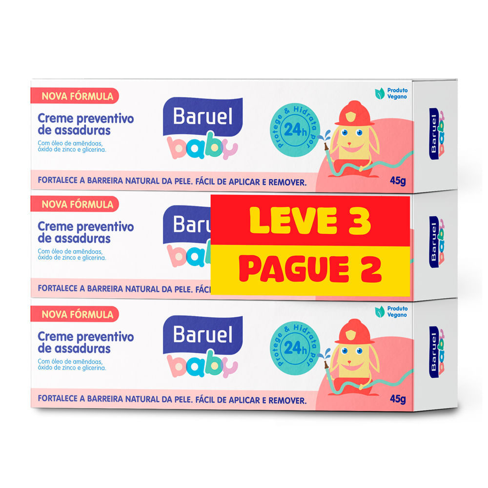 Creme Preventivo de Assaduras Baruel Baby com 3 Unidades de 45g cada em Oferta na Shopee