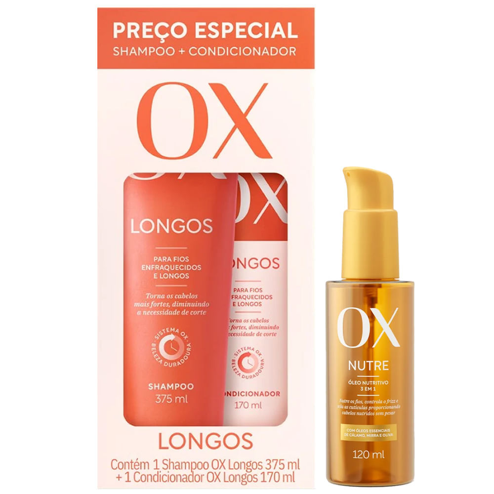 Kit OX Longos Shampoo + Condicionador + Óleo Capilar Nutritivo 120ml em Oferta na Shopee