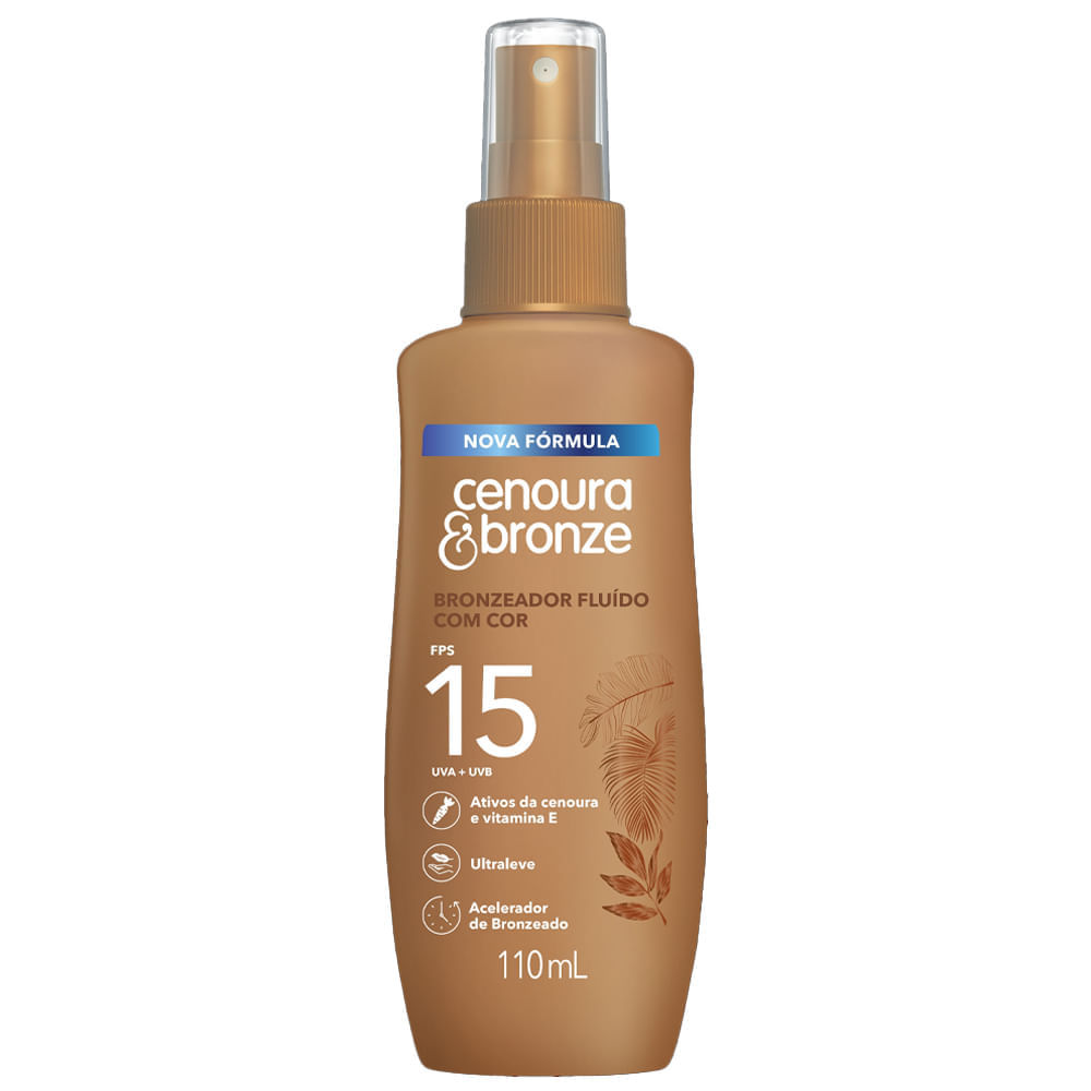 Bronzeador Fluído com Cor Spray Cenoura & Bronze FPS 15 110ml em Oferta na Shopee