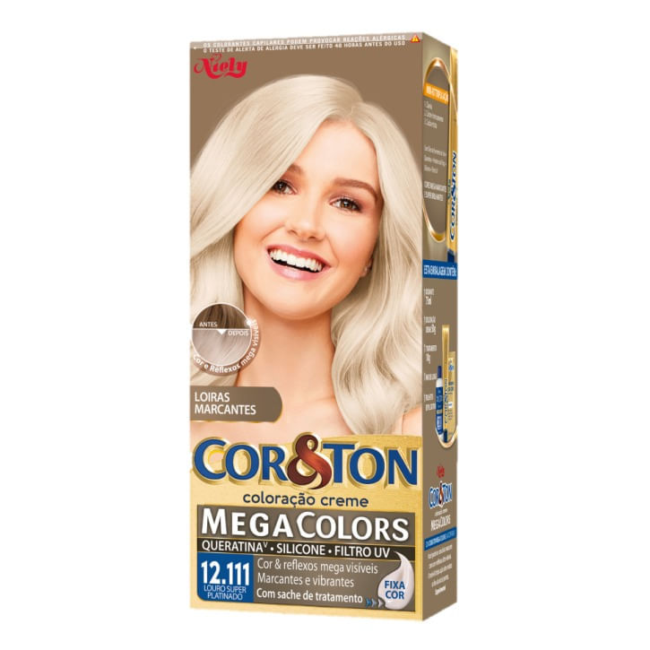 Tintura Creme Cor & Ton Megacolors Louro Super Platinado 12.111 em Oferta na Shopee