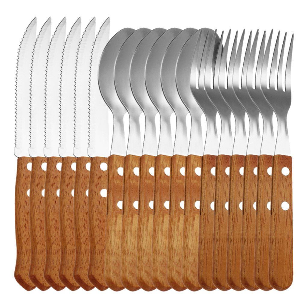 Kit 18 Talheres Faca Garfo Colher Astana Inox Cabo Madeira Jantar Restaurante Cozinha Luxo em Oferta na Shopee