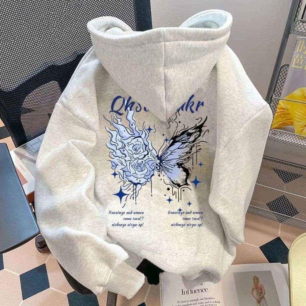 Moletom com Capuz Pelúcia Inverno 2025 High Street borboleta Retro Unissex Premium Streetwear Y2K em Oferta na Shopee