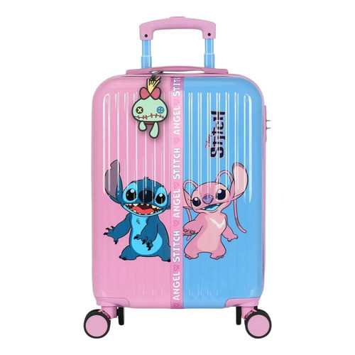 Mala Stitch Escolar 19  Rodinha 360 Duplas Infantil Bordo Rosa