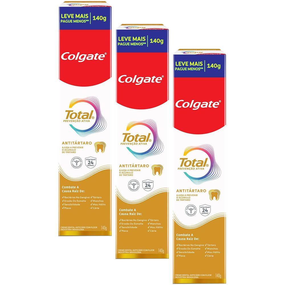 Kit 3 Cremes Dentais Colgate Total Anti Tártaro 140g