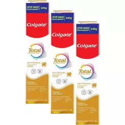 Kit 3 Cremes Dentais Colgate Total Anti Tártaro 140g