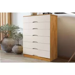 Cômoda de Quarto Sevilha c/ 6 Gavetas Peroba/Off White - Europa