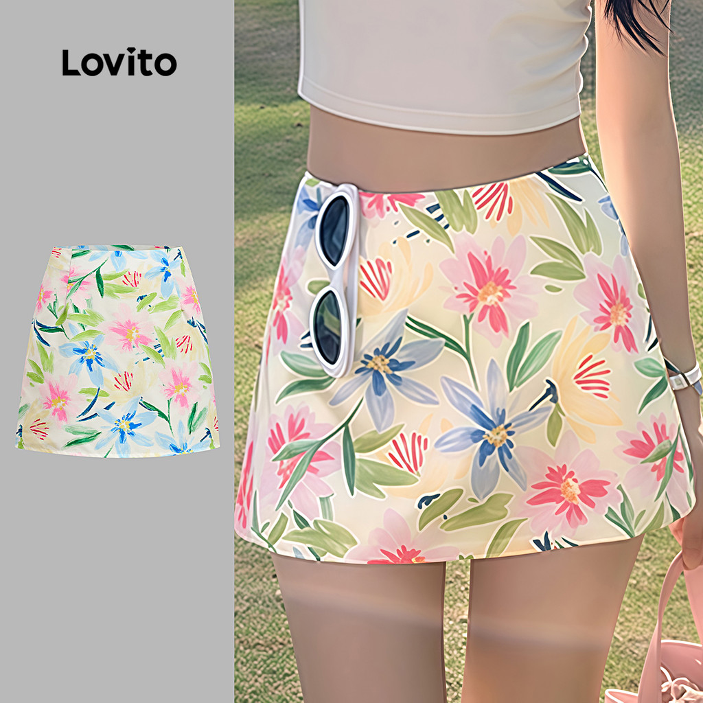 Lovito Saias Boho Padrão Lazer Saias Primavera/verão para Mulheres L179AD318