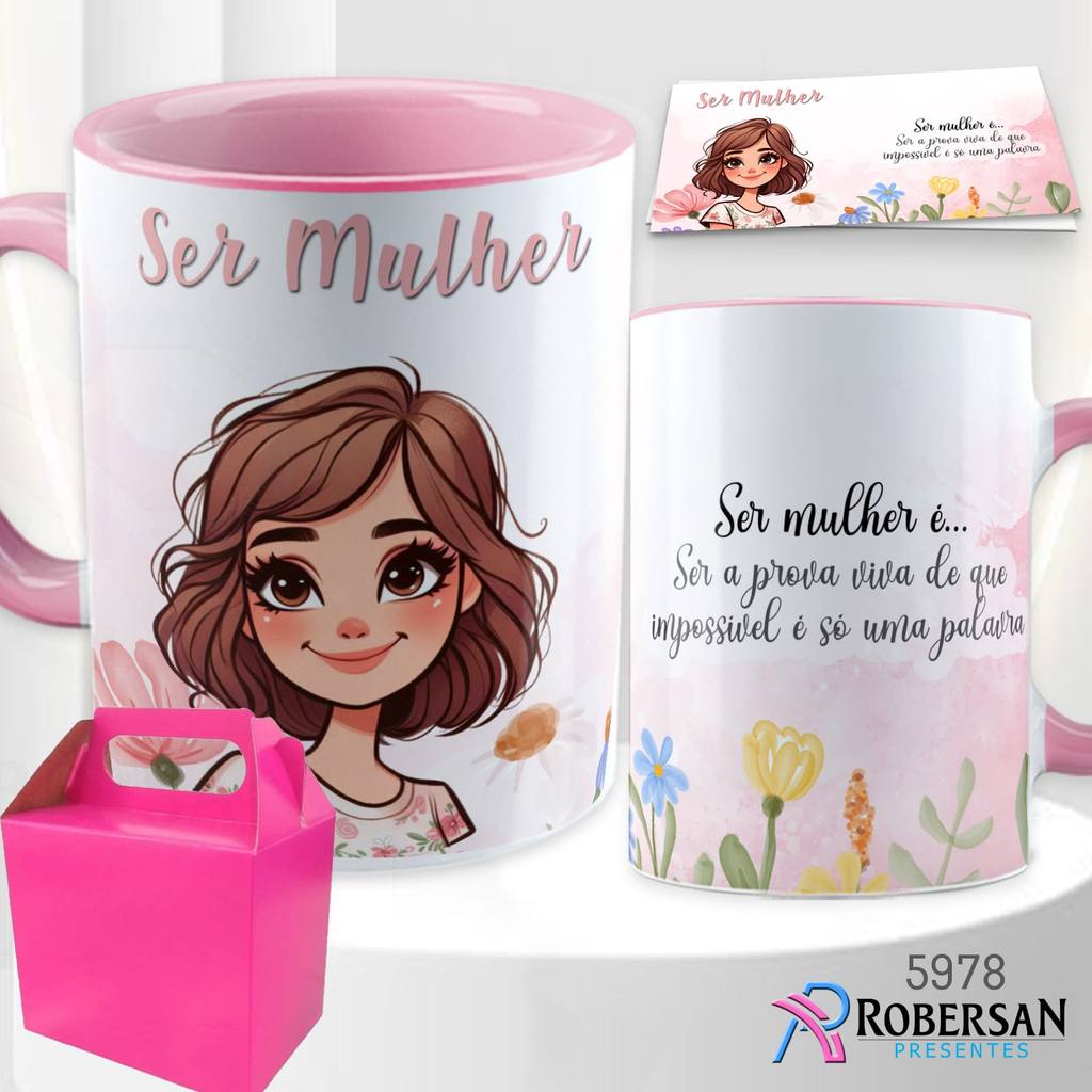 Caneca Porcelana Ser Mulher Presente Delicado Criativo Feminino