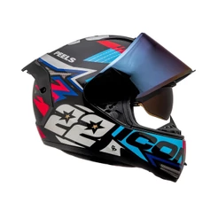 CAPACETE MOTOCICLISTA PEELS ICON PRO RT PRETO AZUL COM ÓCULOS FUME + VISEIRA CRISTAL EXTRA