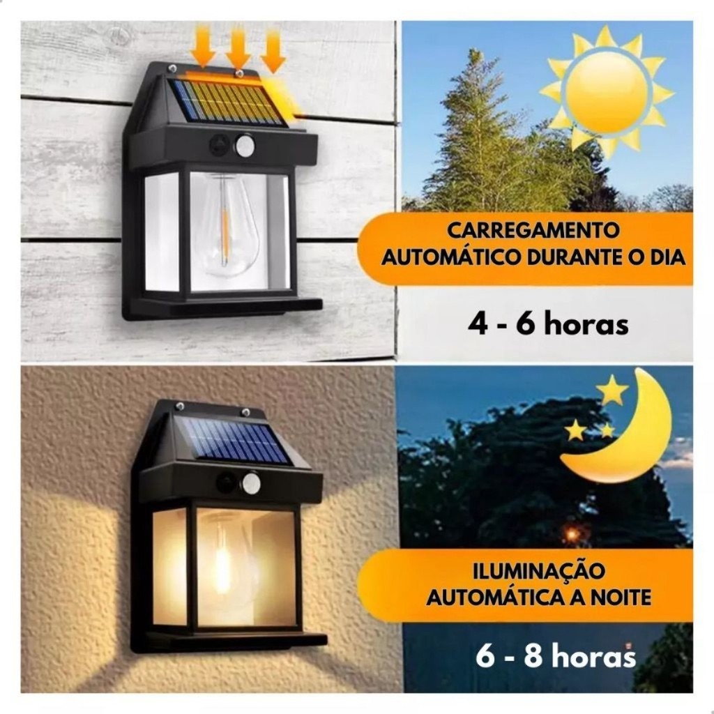 Luminária Arandela Vintage Placa Solar Lâmpada Externa Moderna Decoração Com Sensor Recarregável