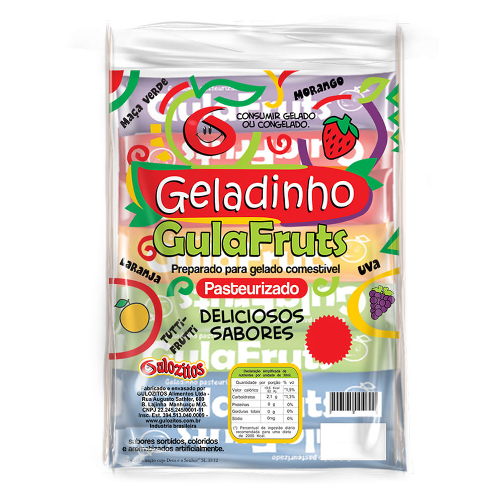 Geladinho Gula Fruts Sortidos com 10 Unidades de 55ml cada em Oferta na Shopee
