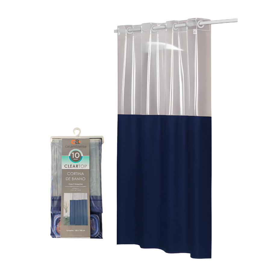 Cortina de Banheiro Box Com Visor Pvc Impermeável Antimofo Com 9 Ganchos Casambiente em Oferta na Shopee