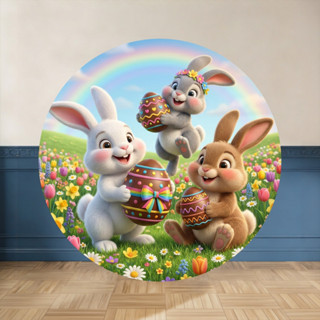 Painel Redondo Coelhinho da Páscoa | Tecido Premium | Frete Grátis | 150x150cm e 50x50cm em Oferta na Shopee