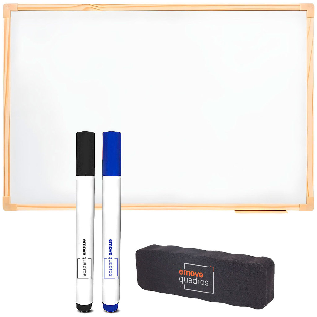 Stalo Quadro Branco 60x40cm Moldura Madeira Pinus Lousa Branca Escolar Lisa + 2 Canetas + Apagador