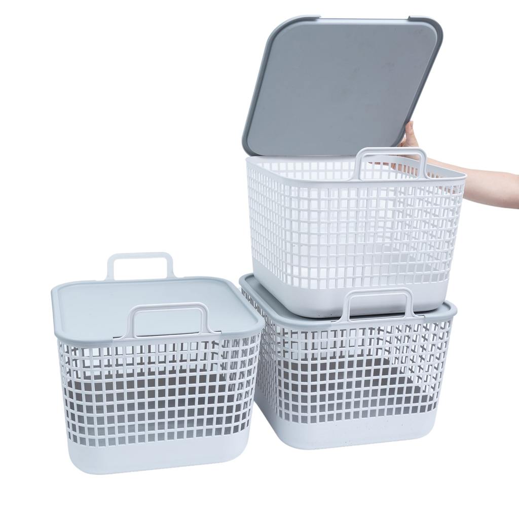 Kit 3 Cestos Telados com Tampa de Plástico 45l Cinza – Oikos em Oferta na Shopee