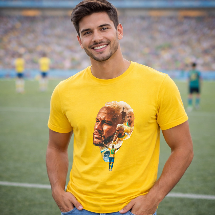 Camisa Masculina Neymar Futebol Brasil Copa Do Mundo 2026 Camiseta Blusa Estampa Jogador Algodão Casual