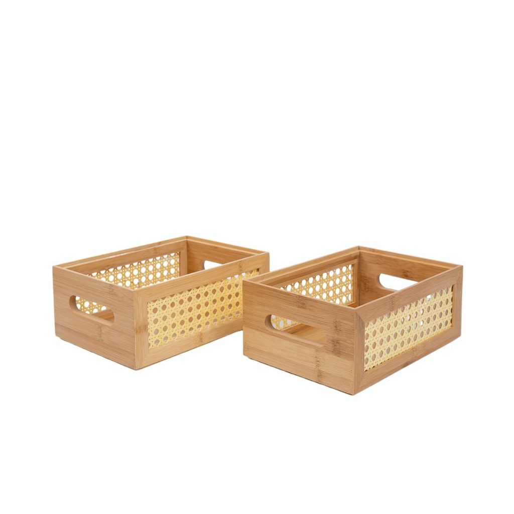Kit 2 Caixas Organizadoras Empilháveis de Bambu E Palhinha 22cm - Oikos em Oferta na Shopee