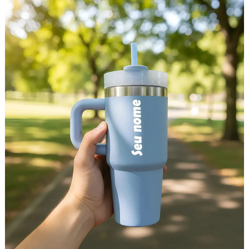 Copo Garrafa Térmica Kids Inox Vácuo 420ml Canudo com seu Seu Nome