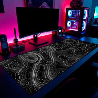 Mouse Pad Gamer Mapa Topográfico Minimalista Black 65x30cm 80x40cm 90x50cm 120x60cm Borda Costurada