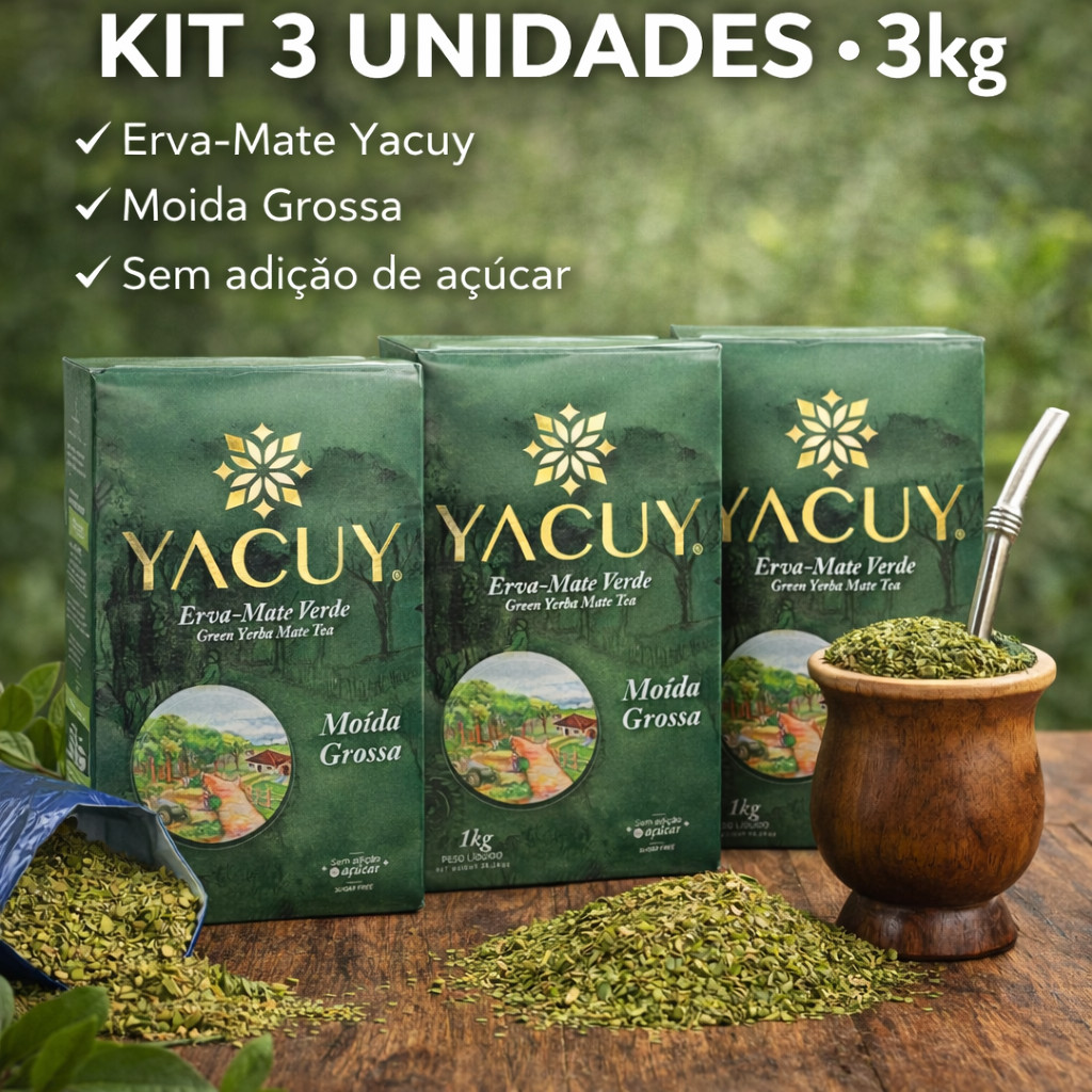 Kit 3 Erva Mate Colonial Moída Grossa a Vácuo Yacuy 1kg