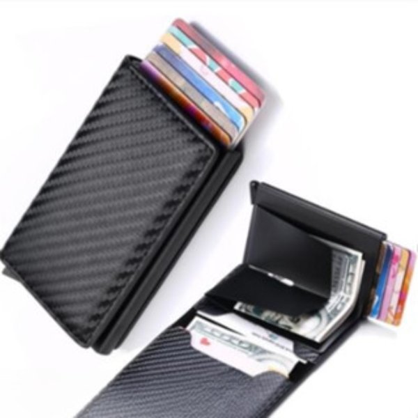1 Pc Carteiras Fibra De Carbono Porta-CartõEs Masculina Marca Preta MáGica Tripla De Couro