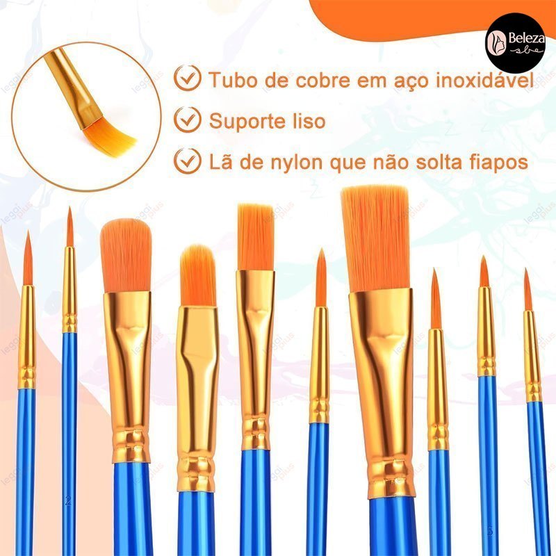 Kit Pincéis Profissionais Nylon - Para Aquarela, Óleo e Acrílico