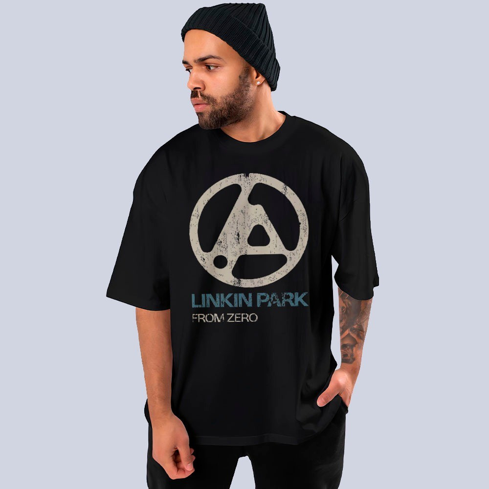 [Camiseta Vintage Masculina Algodão]HYP Camiseta Básica e Oversized Unissex Rock Arte Linkin Park From Zero Álbum Mode D