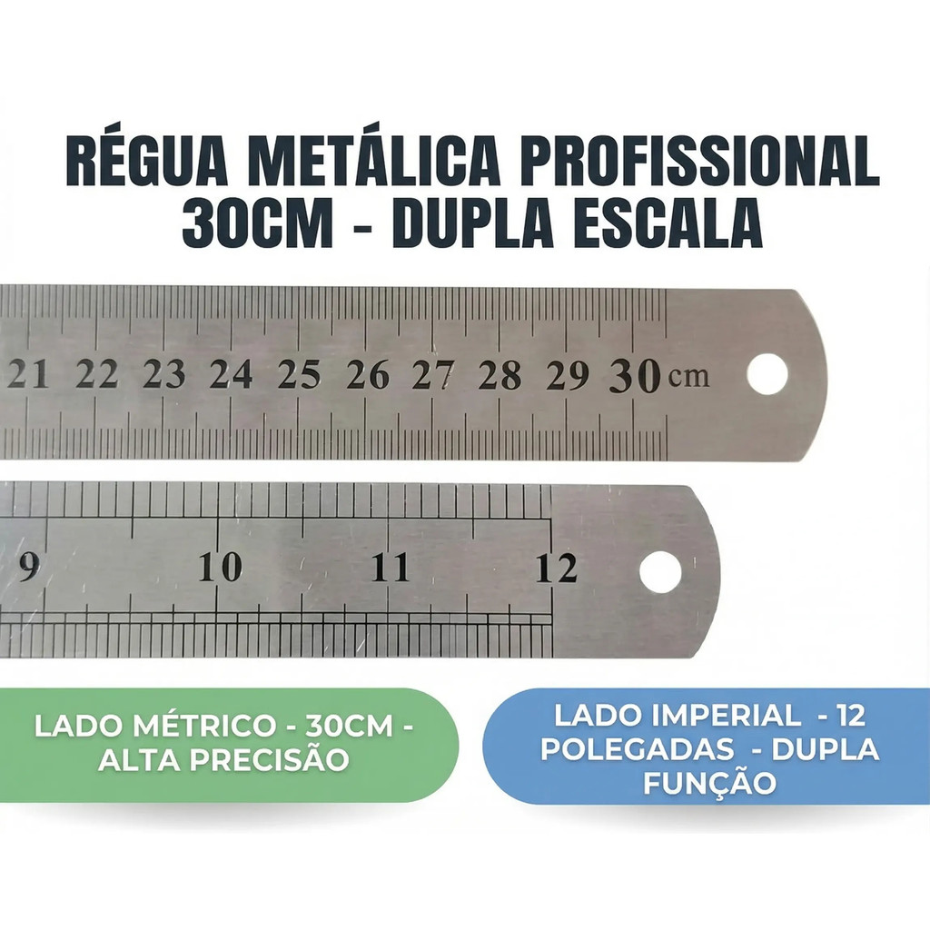 Régua Metal 30cm Aço Inox Profissional Escolar | Régua de Medição Precisa para Desenho Técnico, Artesanato e Escritório