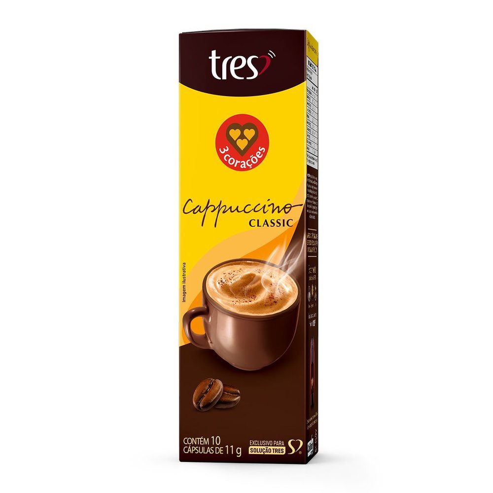 Cápsulas de Cappuccino Classic 3 Corações Tres com 10 Cápsulas de 11g cada