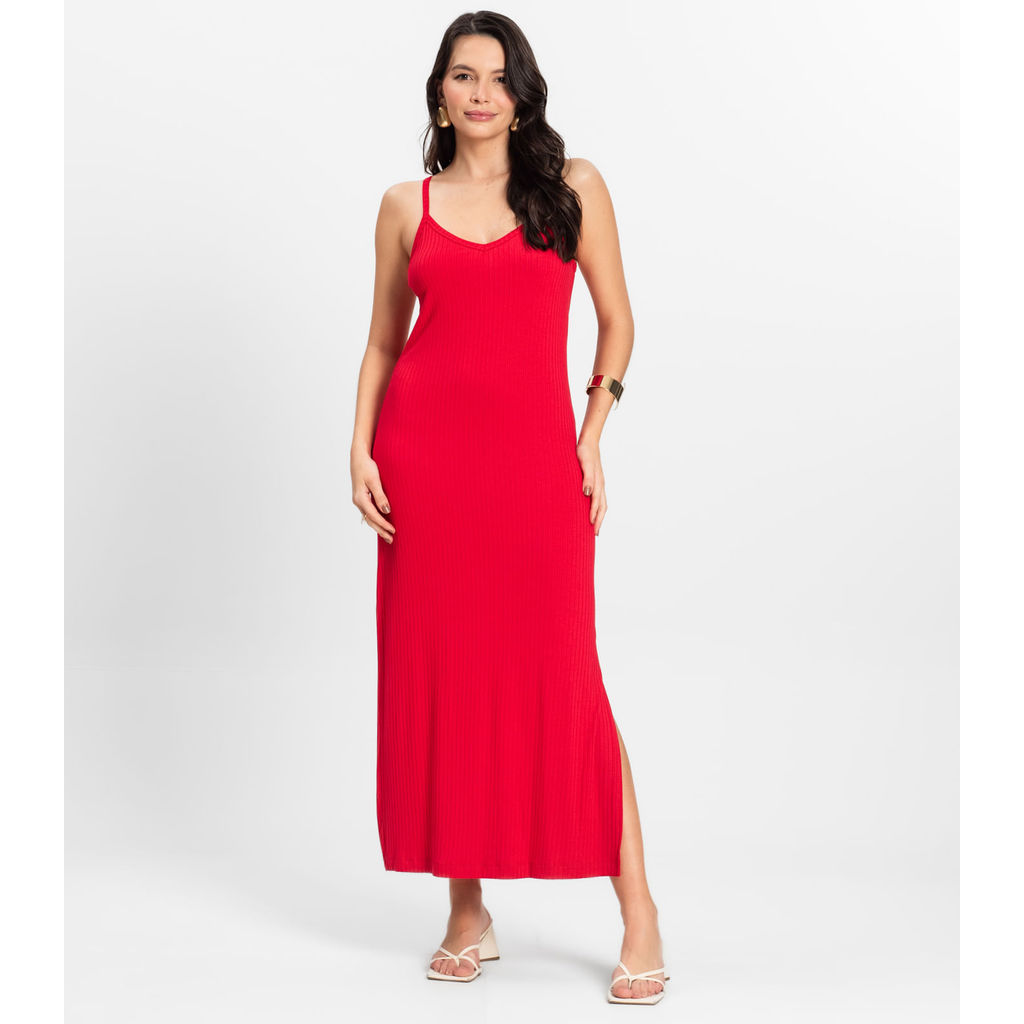 Vestido Midi em Ribana Canelada Rovitex Vermelho em Oferta na Shopee