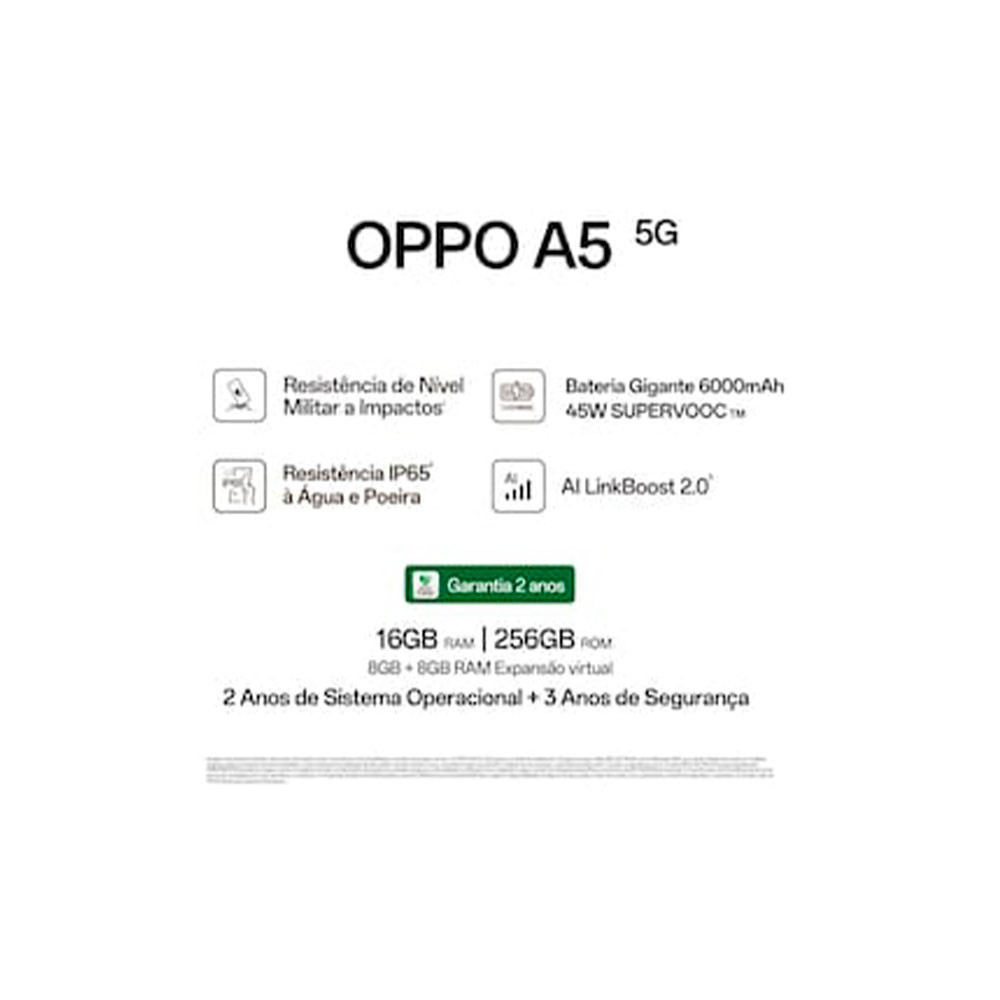 Smartphone A5 5G Tela 6.67 256GB 8GB RAM Câmera 50MP OPPO