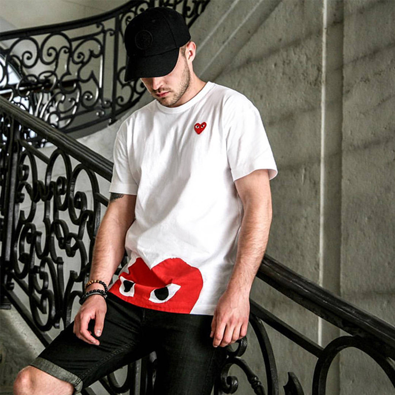 Camiseta CDG Play Bird Meio Coração Amor Olhos Casal Manga Curta Masculina