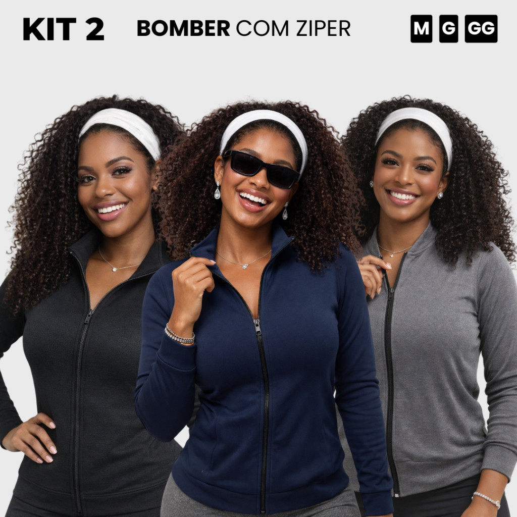 Kit 2 Jaqueta Feminina Treino Academia Ziper Casaquinho Casaco Bolso Blusa Feminino Bomber